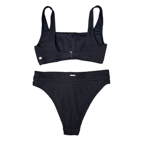 BILLABONG Bikini Summer Standard Square Top High Waist Bottoms Textured Black M - Picture 3 of 8